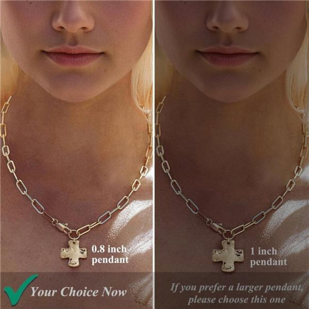 Chunky Cross Necklace for Women Trendy 14K Gold Silver Layered Statement Cross - Picture 6 of 7
